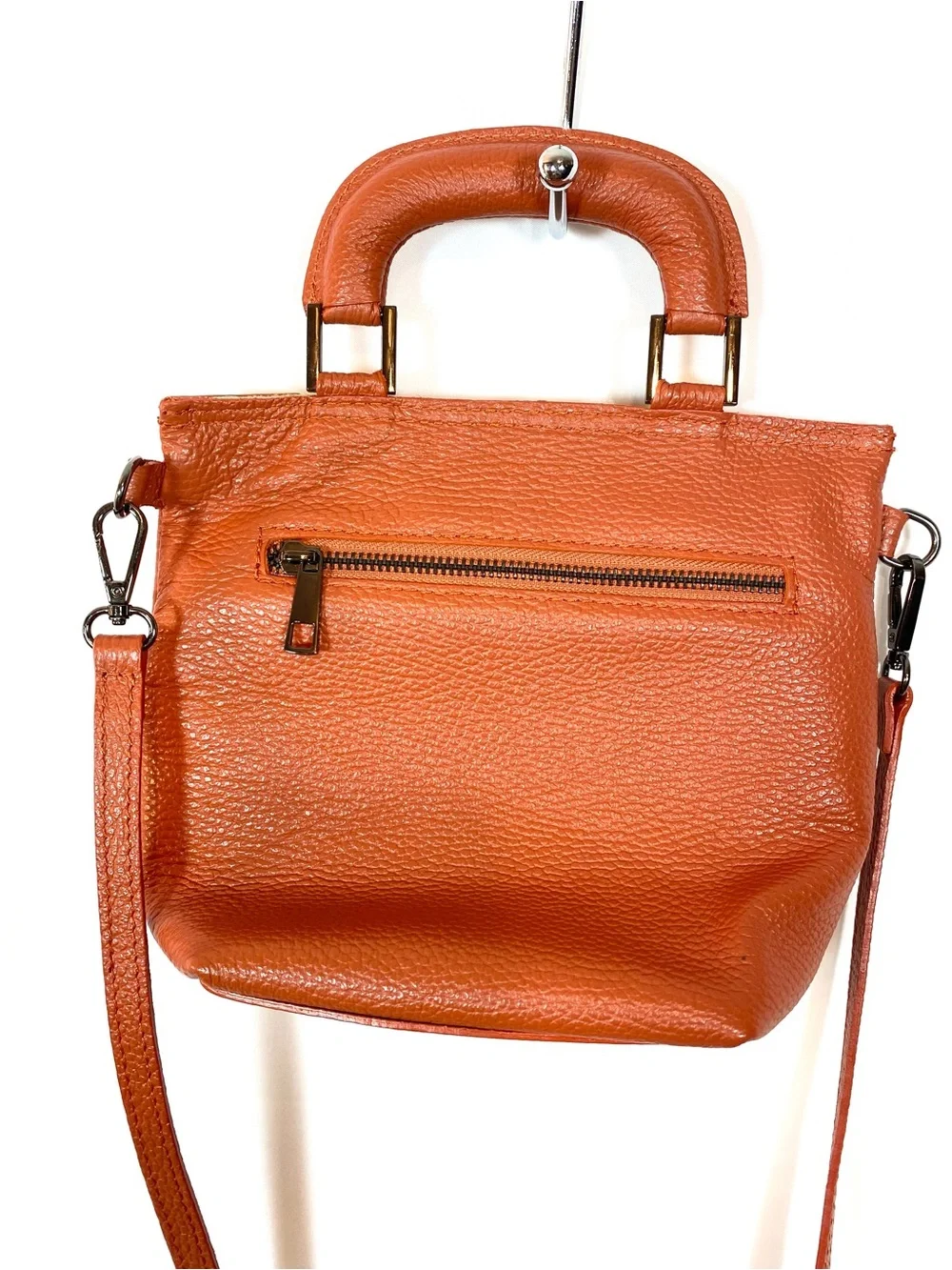 VIOLA CASTELLANI Orange Leather Convertible Handbag Crossbody Purse - Picture 5 of 10